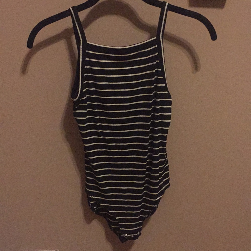 Stripped sleeveless body suit